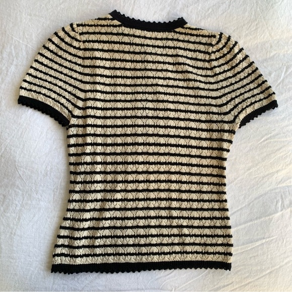 Doen Brandie Cotton Silk Knit Short Sleeve Puff Sweater Top Allaire Stripe Cream - Picture 8 of 12